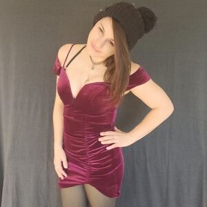 Velvet Merlot Over the Shoulder Mini Dress